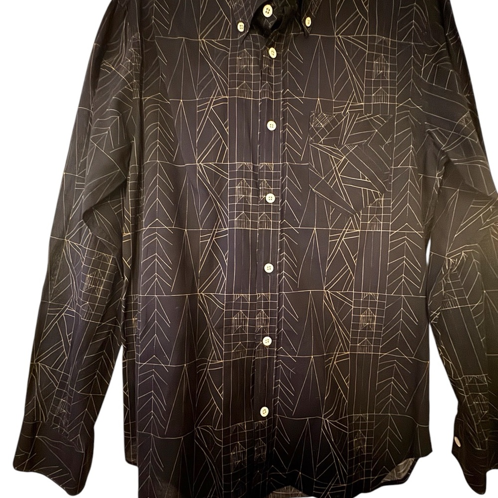 Billy Reid Black and Tan Geometric Dress Shirt